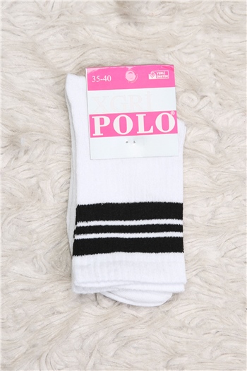 Kadın Çizgili Soket Çorap (35-40 Uyumludur) Beyaz