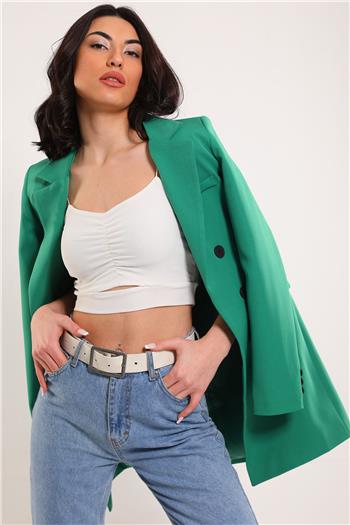 Kadın Düğme Detaylı Astarlı Blazer Ceket Yeşil 494844