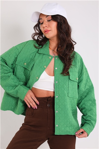 Kadın Kapitone Çıtçıtlı Ceket Yeşil 492757