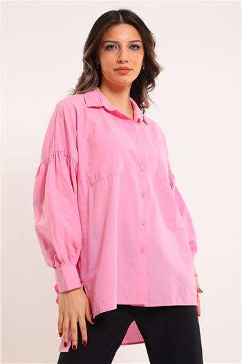 Kadın Kol Ucu Bağlamalı Salaş Tunik Gömlek Pembe 494046