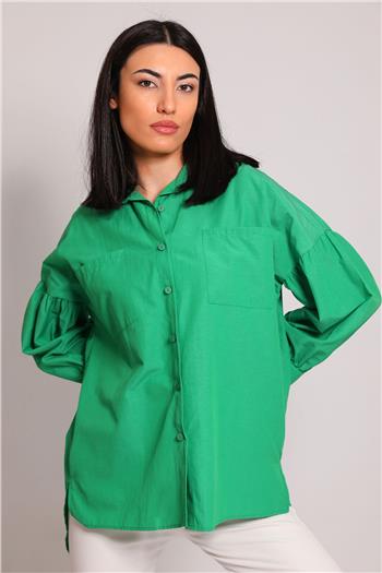 Kadın Kol Ucu Bağlamalı Salaş Tunik Gömlek Yeşil 494045