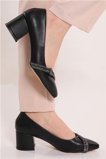 Kadın Ön Taşlı Topuklu Ayakkabı Siyah 495051
