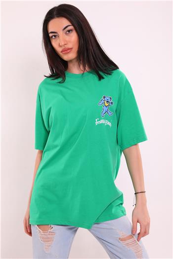 Kadın Oversize Ayıcık Baskılı T-shirt Yeşil 497777