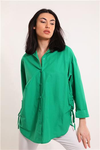 Kadın Yan Büzgülü Salaş Gömlek Yeşil 495341