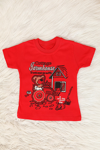 Kırmızı Erkek Çocuk Likralı Bisiklet Yaka Baskılı T-shirt 480876