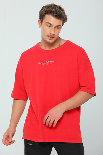Kırmızı Erkek Oversize Likralı Bisiklet Yaka T-shirt 471478