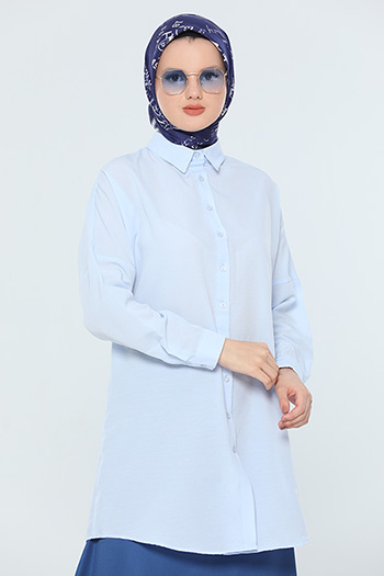 Mavi Kadın Modest Oversize Tesettür Basic Gömlek Tunik 472577