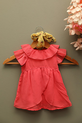 Nar çiçeği Kız Bebek Astarlı Bebe Yaka Puantiyeli Şifon Elbise 484832