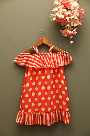 Nar çiçeği Kız Çocuk Askılı Astarlı Puantiyeli Şifon Elbise 484853