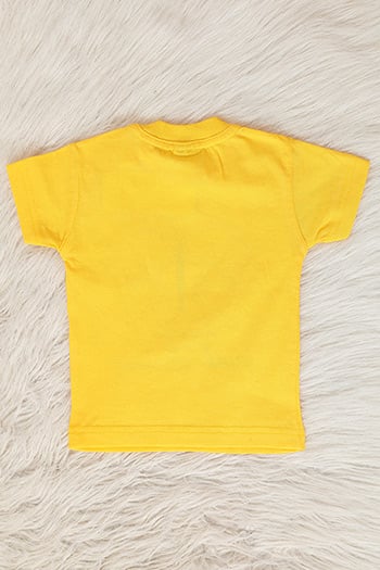 Sarı Kız Çocuk Likralı Bisiklet Yaka Kelebek Baskılı T-shirt 480756