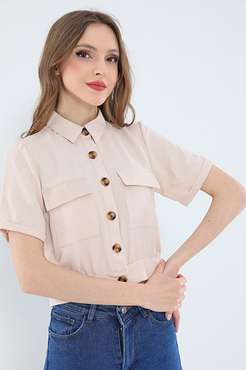Taş Kadın Kısa Kollu Yazlık Ayrobin Crop Gömlek Ceket 476770
