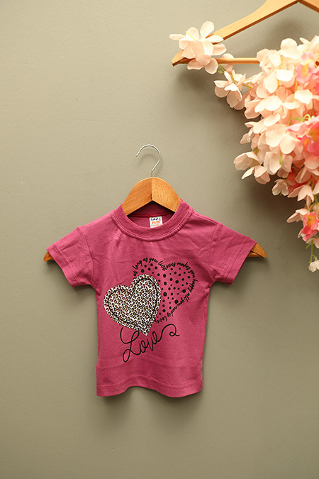 A.MÜRDÜM Kız Çocuk Likralı Bisiklet Yaka Kalp Baskılı T-shirt