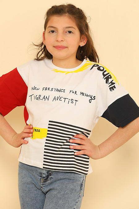 Beyaz Kız Çocuk Likralı Bisiklet Yaka T-shirt 472881