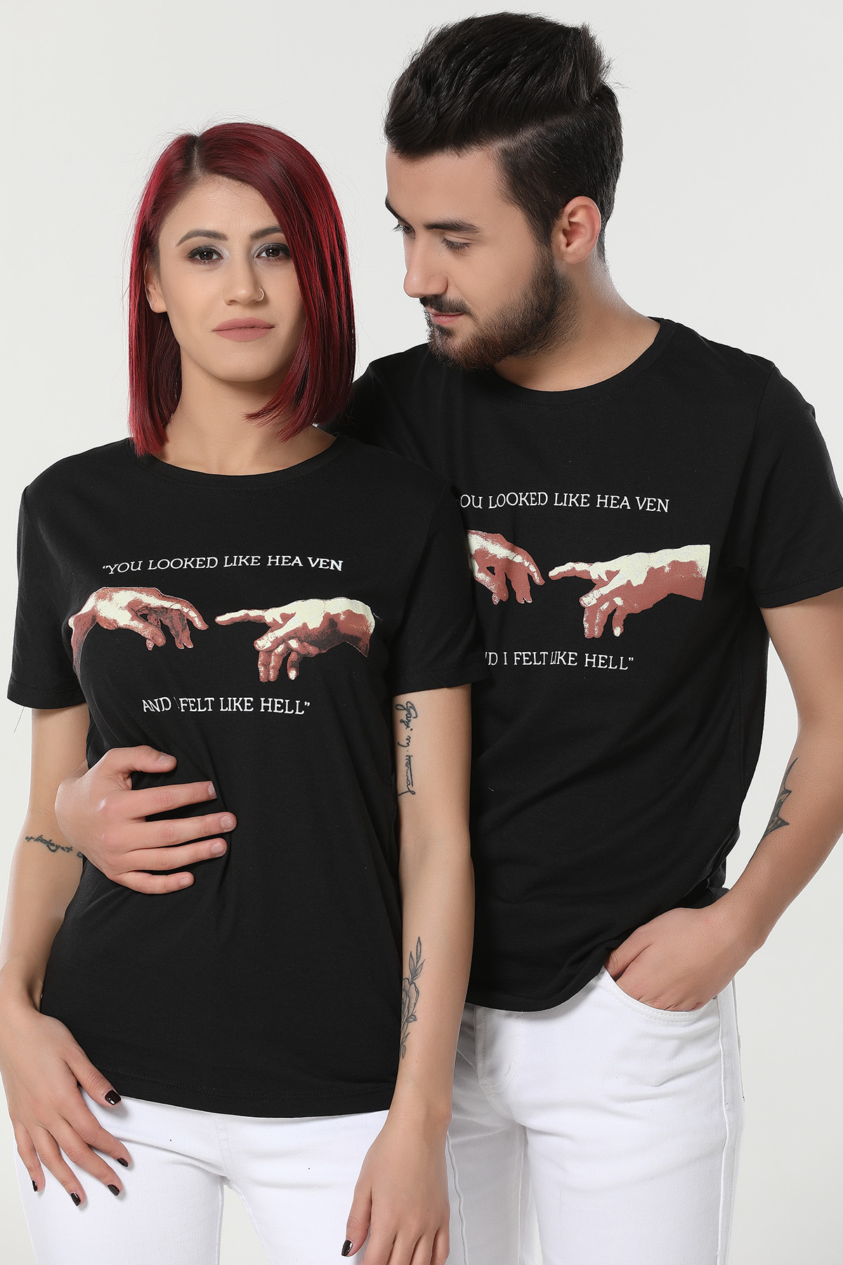 Siyah Baskılı Sevgili Kombin Kadın T-shirt 361919- tozlu.com