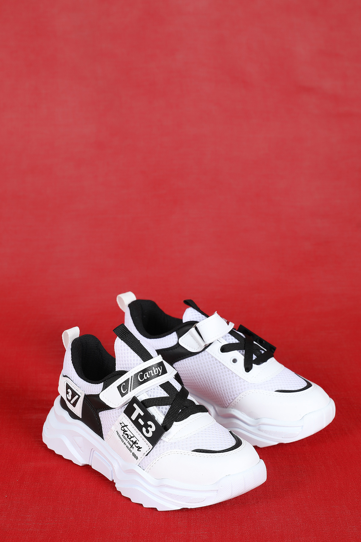 Beyaz Cırtlı Çocuk Spor Ayakkabı 375301- tozlu.com