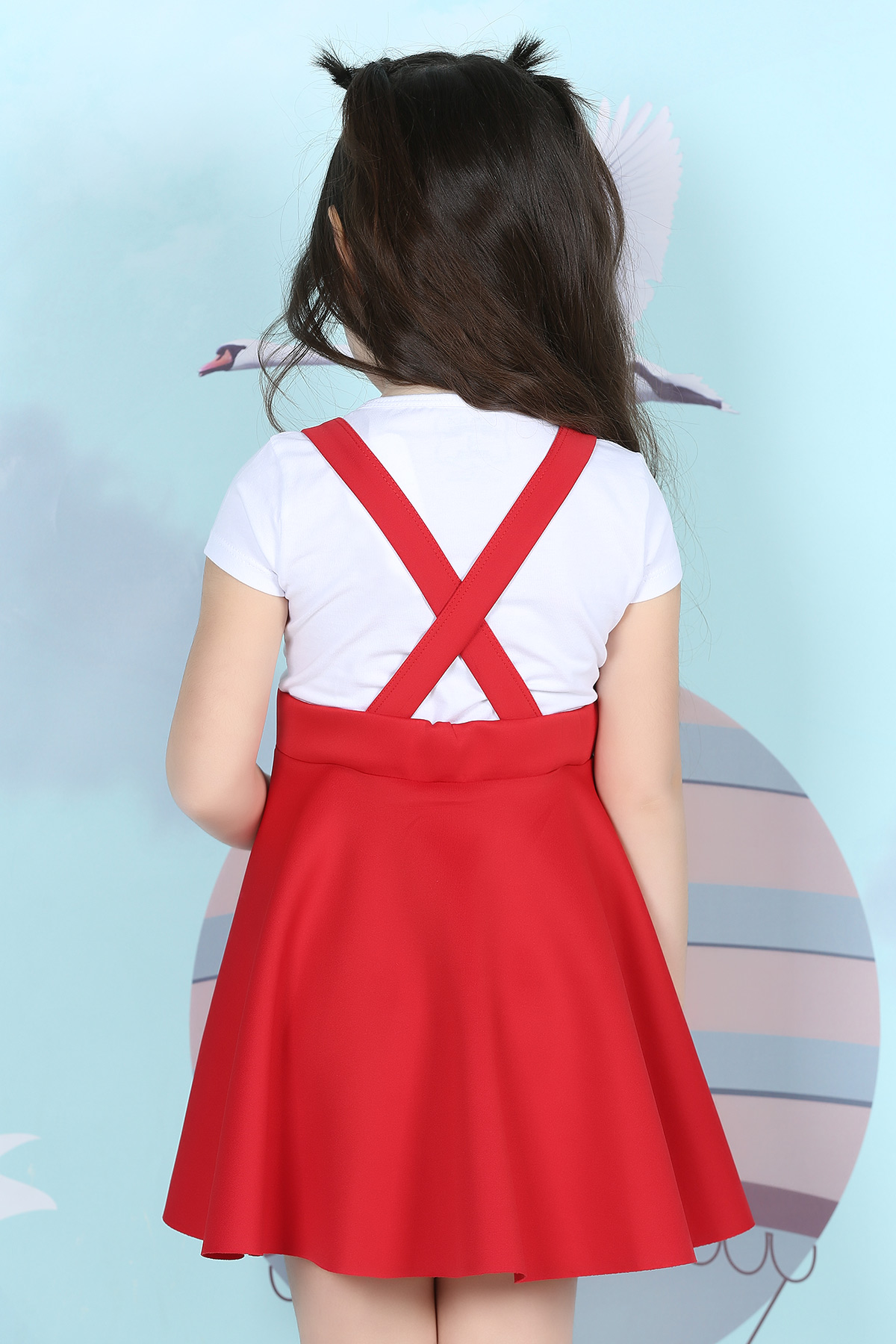 Kırmızı Dalgıç Kumaş Kız Çocuk Salopet Elbise 329810- tozlu.com