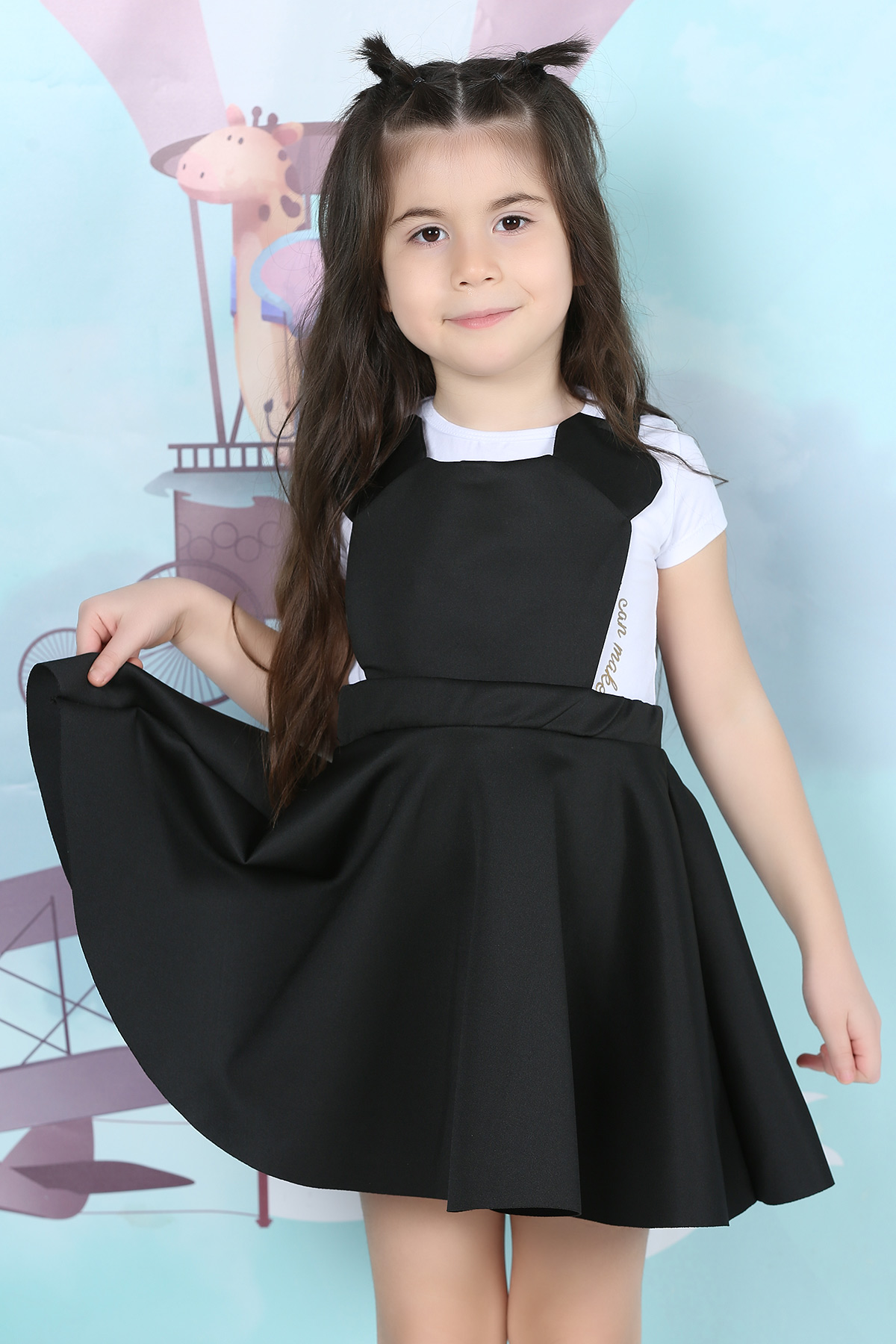 Siyah Dalgıç Kumaş Kız Çocuk Salopet Elbise 329805- tozlu.com