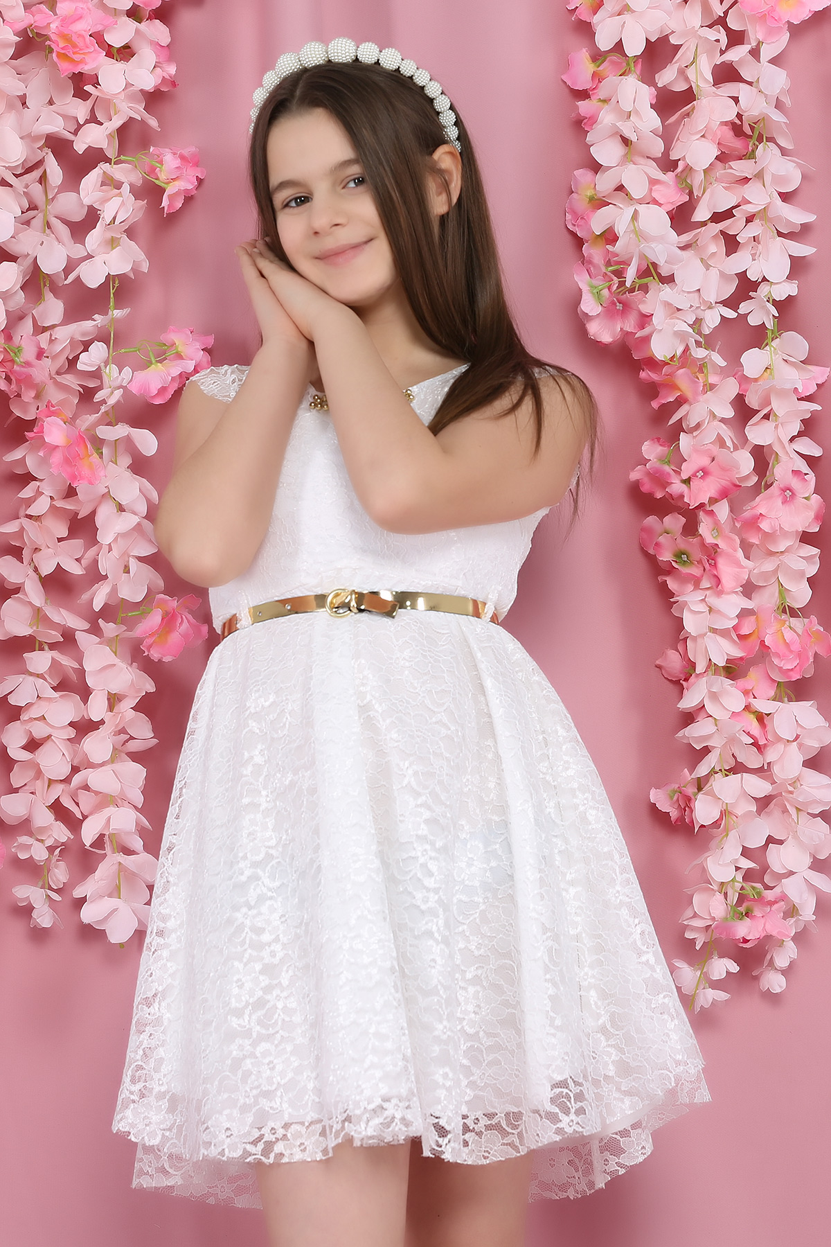 Krem Dantelli Kız Çocuk Elbise 316489- tozlu.com