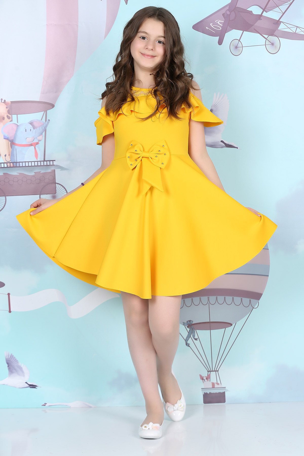Sarı Fiyonklu Kız Çocuk Elbise 349822- tozlu.com