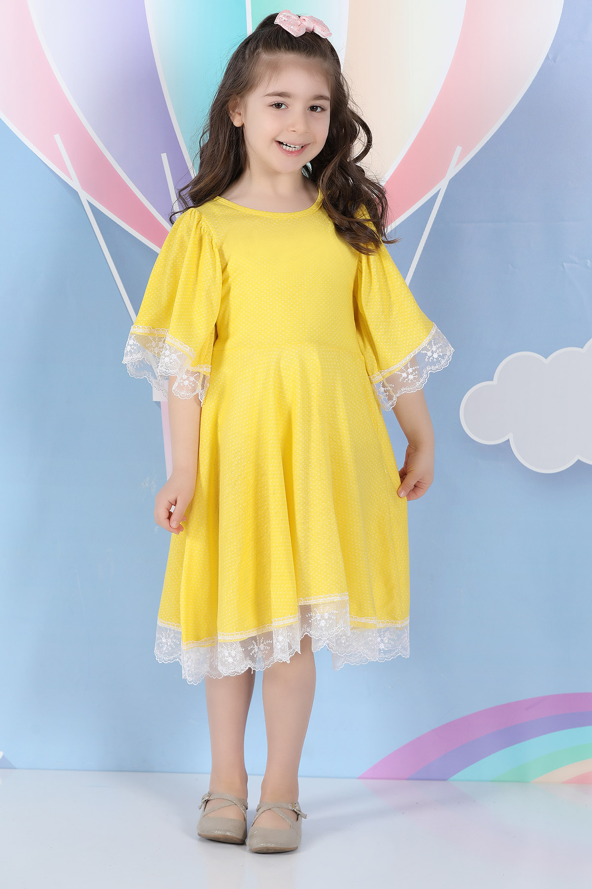 Sarı Güpürlü Kız Çocuk Elbise 331880- tozlu.com