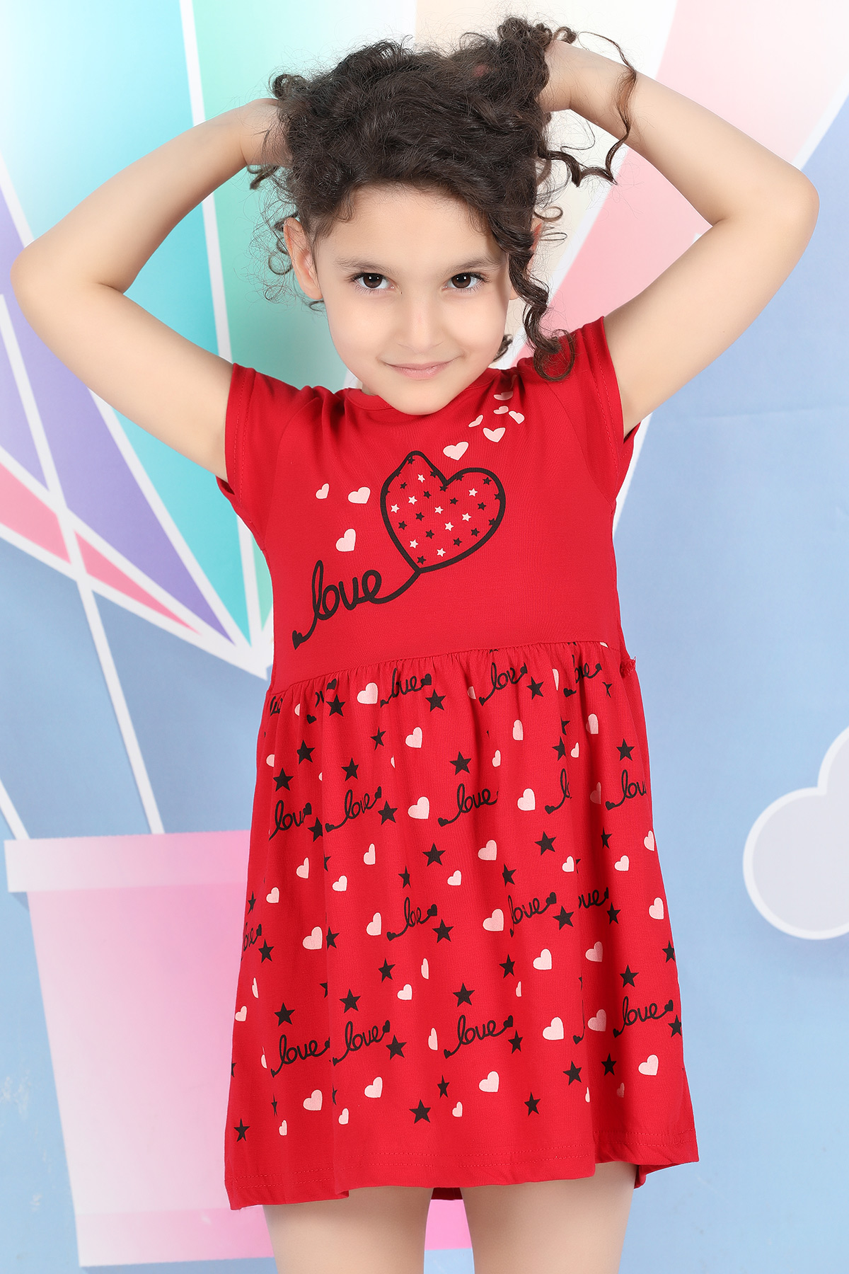 Kırmızı Kalpli Süprem Kız Çocuk Elbise