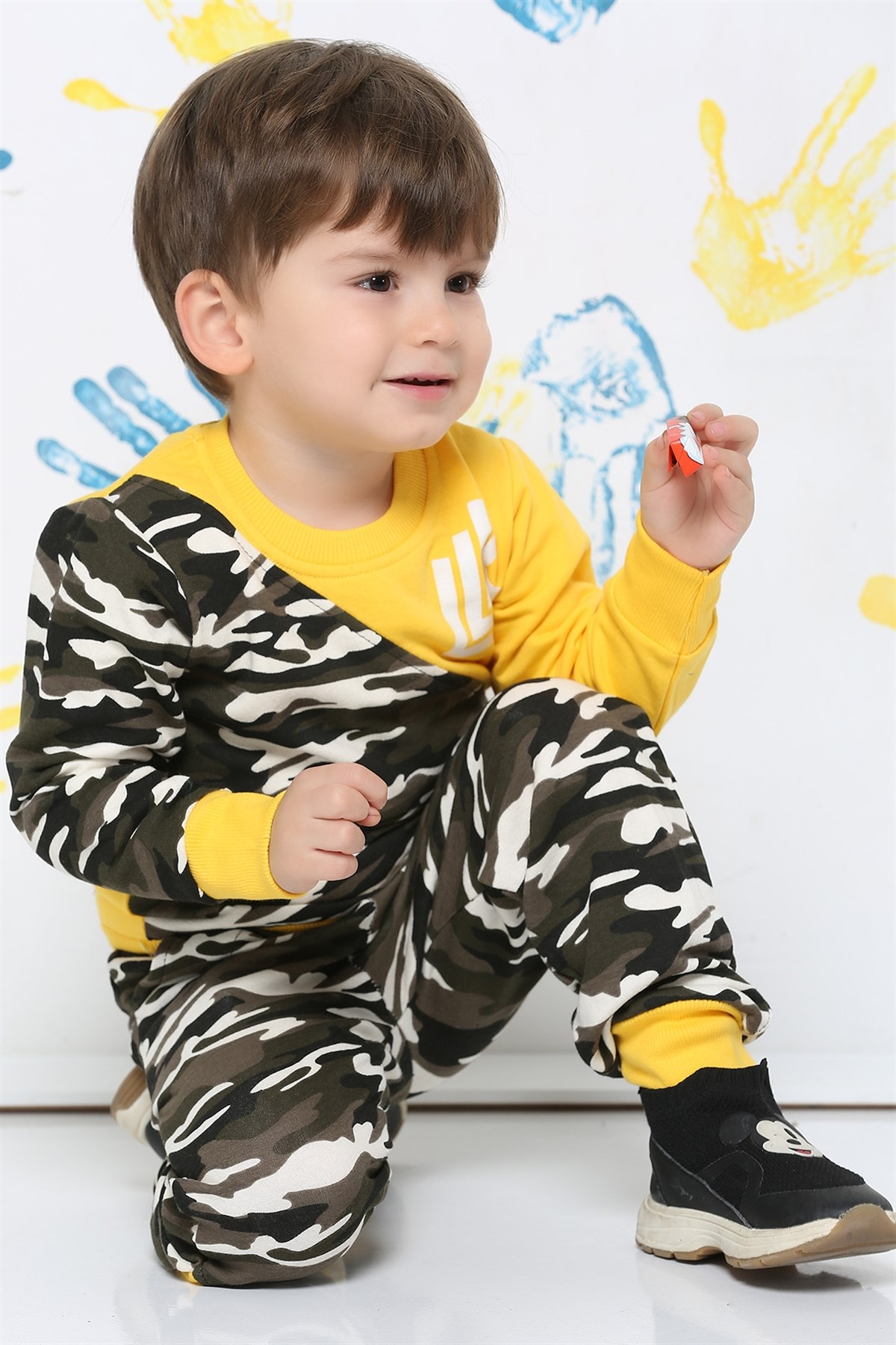 Sarı Kamuflaj Desen Erkek Çocuk Eşofman Takım 274531- tozlu.com