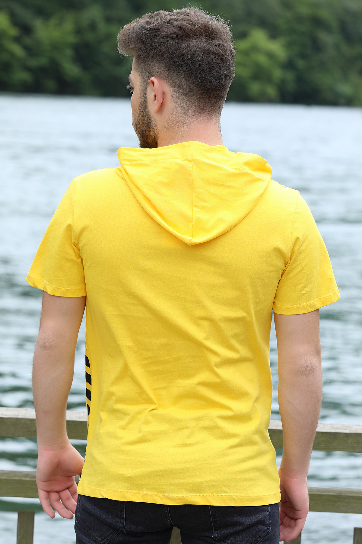 Sarı Kapşonlu Erkek T-shirt 391276- tozlu.com