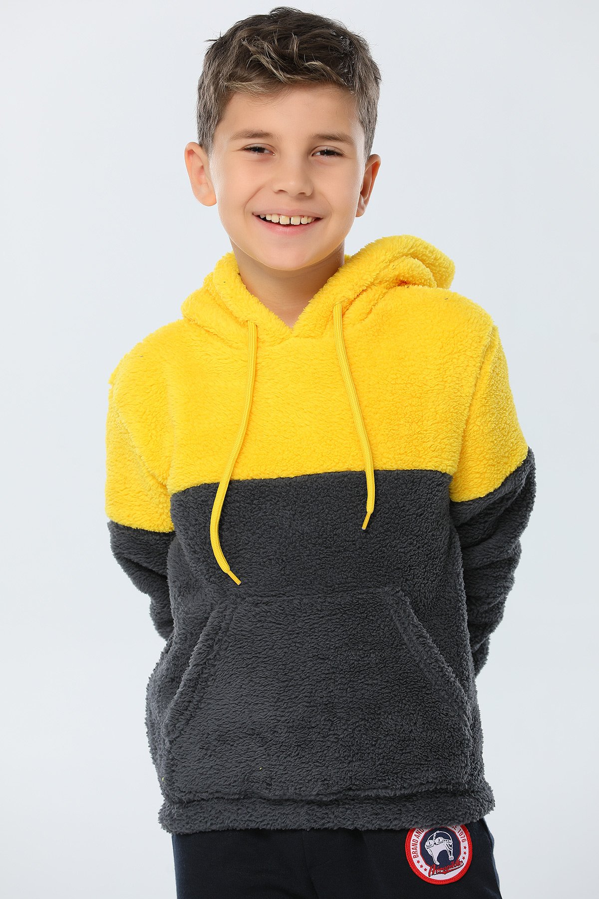 Sarı Kapüşonlu Erkek Çocuk Polar Sweatshirt 418447- tozlu.com