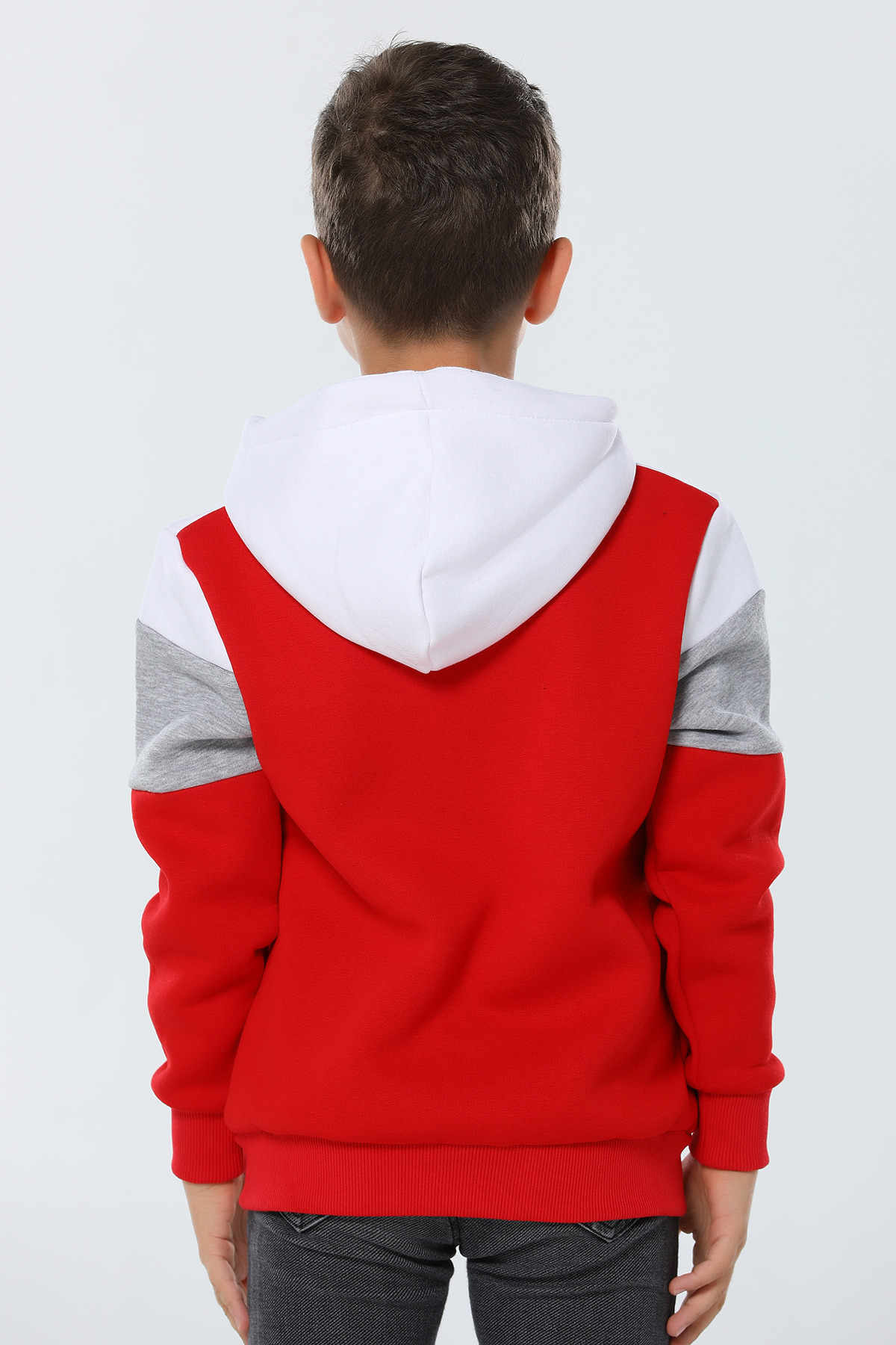 Kırmızı Kapüşonlu Fermuarlı Erkek Çocuk Sweatshirt 419420- tozlu.com