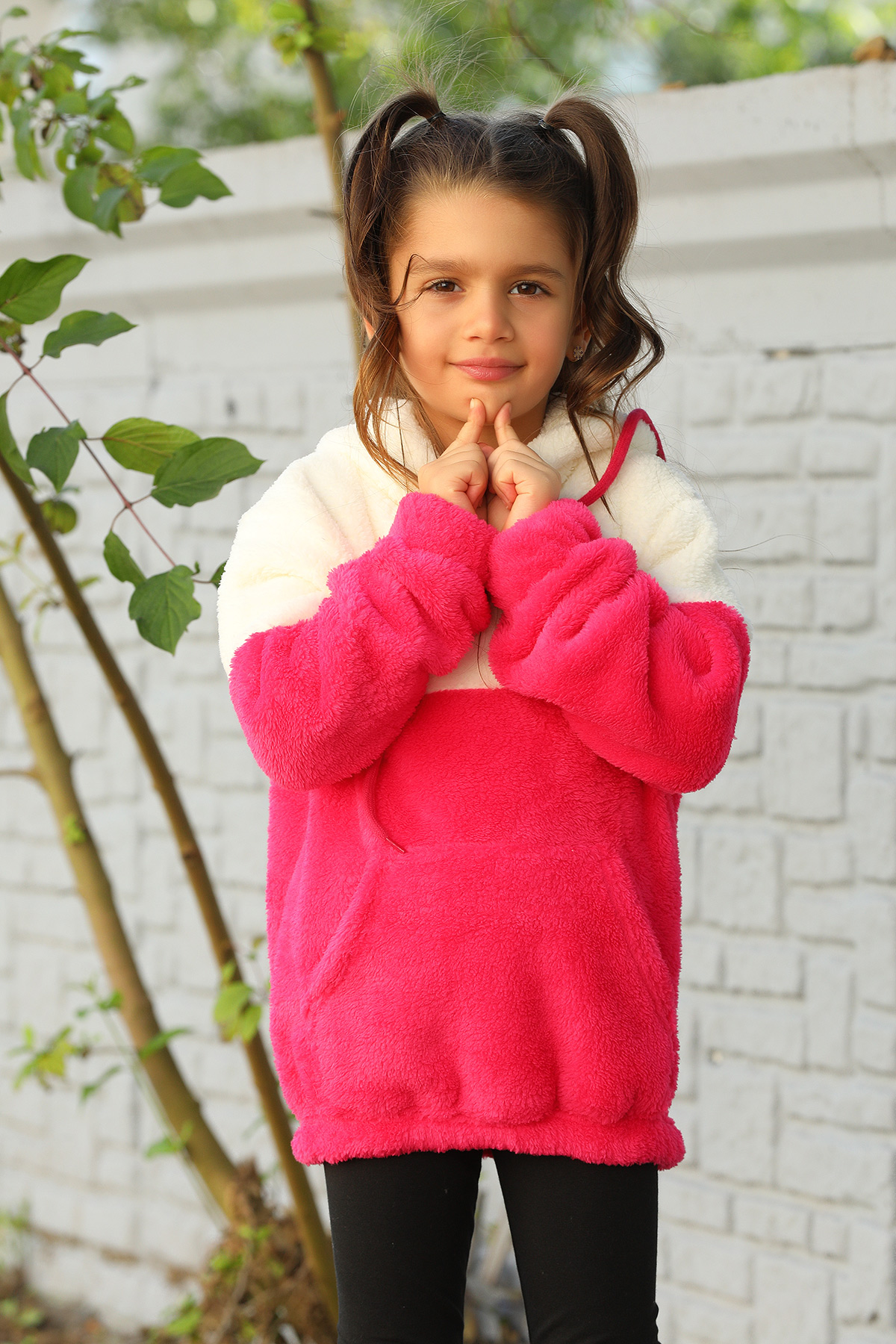 Krem Kapüşonlu Kız Çocuk Polar Sweatshirt 418433- tozlu.com