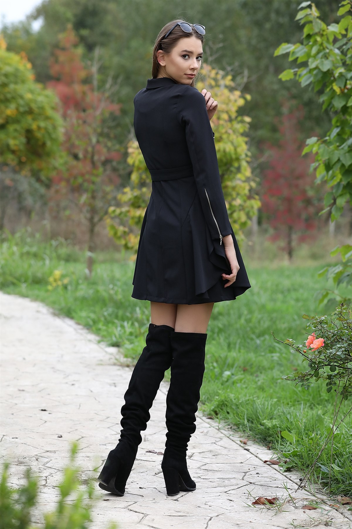 Siyah Kruvaze Yaka Ceket Elbise 271464- tozlu.com