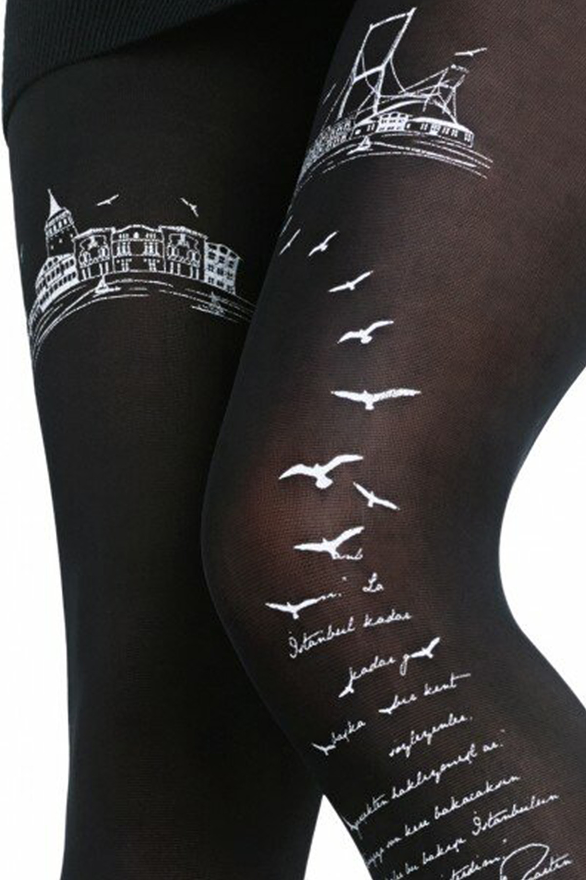 Siyah Penti İstanbul Desenli Kadın Külotlu Çorap