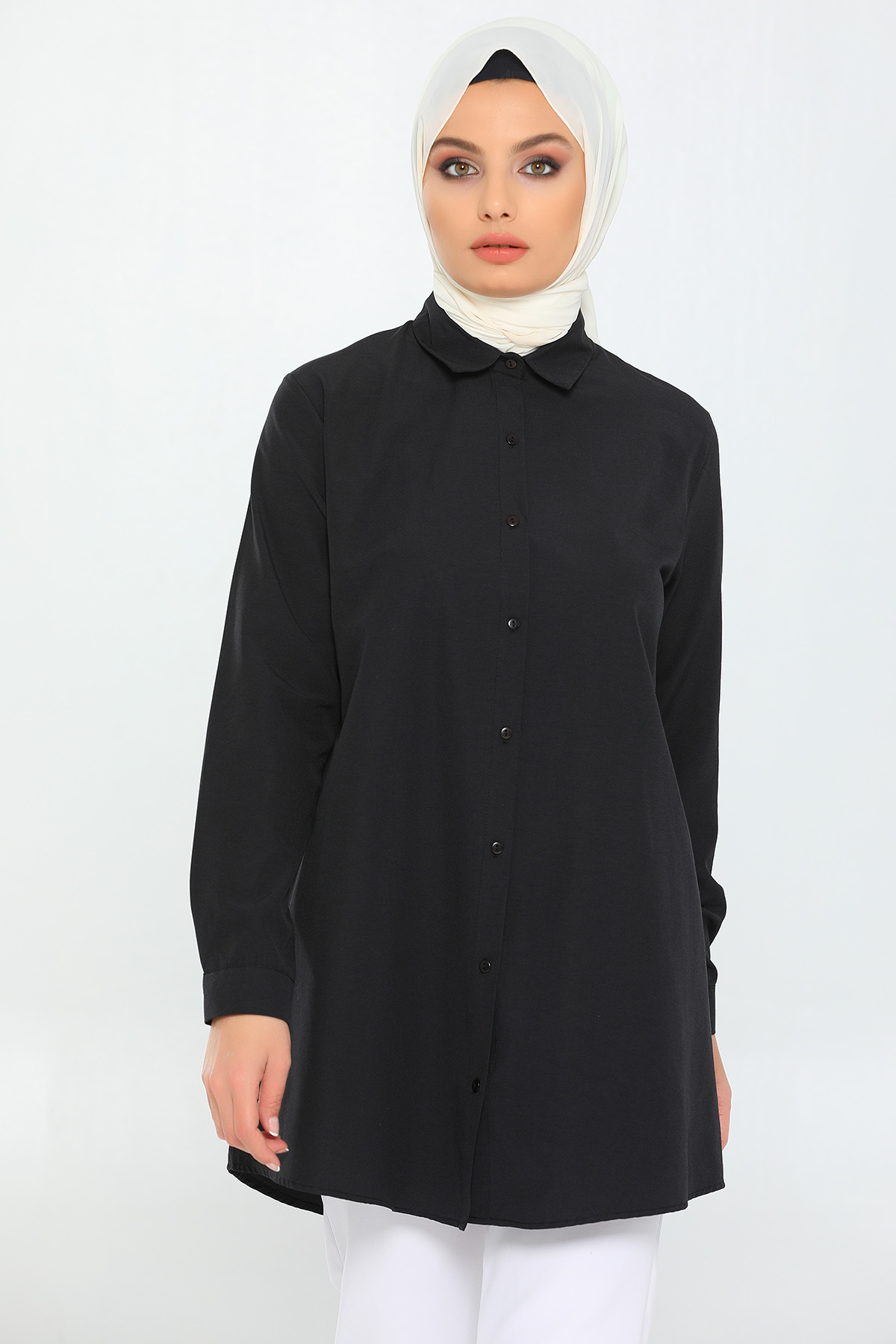 Siyah Uzun Kollu Kadın Gömlek Tunik 439031- tozlu.com