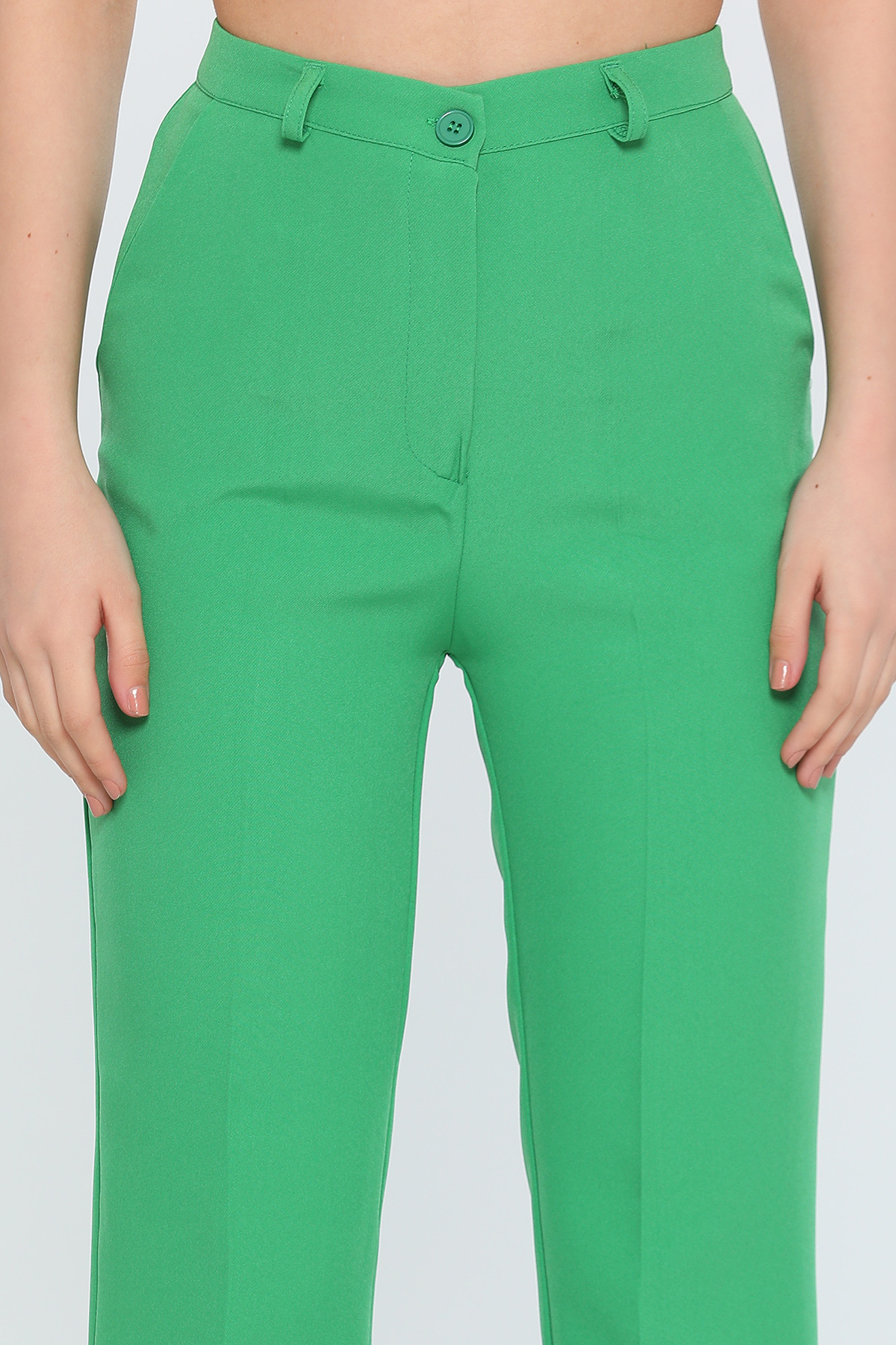 Yeşil Kadın Yüksek Bel Kumaş Pantolon
