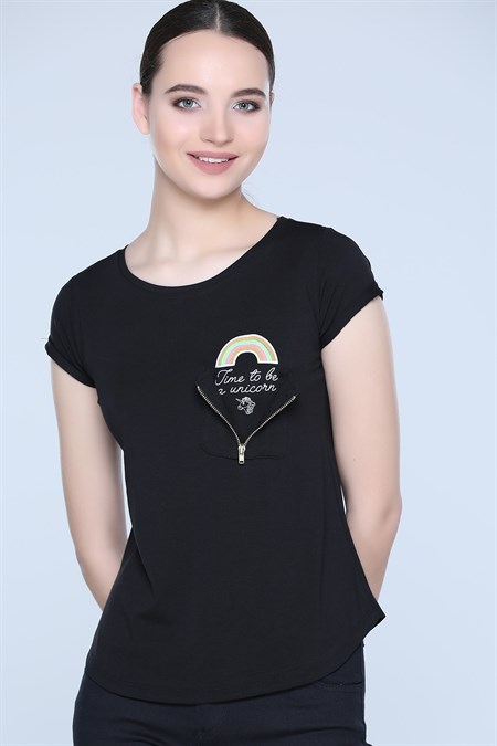 Siyah Cep Detaylı T-shirt 225159