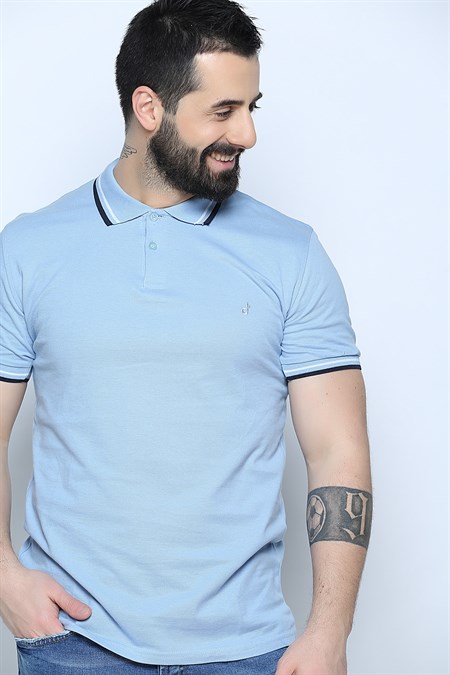 Mavi Çift Düğmeli Bay T-shirt 226014