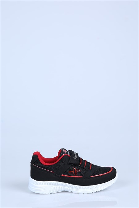 SiyahKırmızı Cırtlı Çocuk Spor Ayakkabı 208464