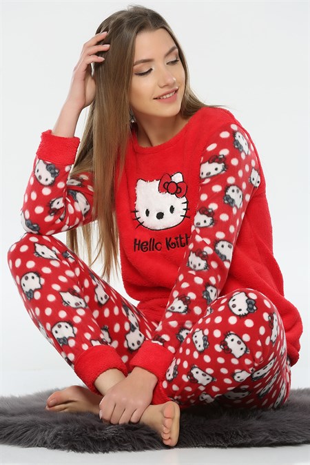 Kırmızı Baskılı Polar Pijama Takımı 287748