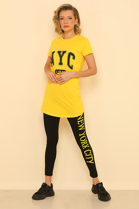 Hardal Kadın Likralı Bisiklet Yaka Uzun T-shirt Tayt İkili Takım 472908