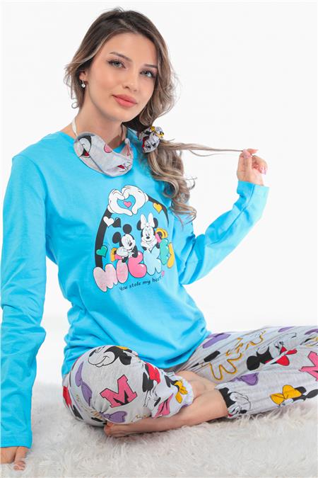Kadın Desenli Pijama Takımı Turkuaz 512746 - tozlu.com