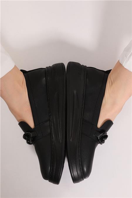 Kadın Zincirli Yüksek Taban Günlük Ayakkabı Siyah