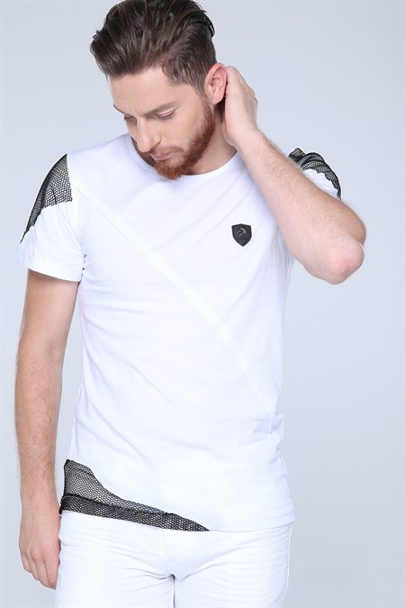 Beyaz Kol Fileli Bay T-shirt 225299