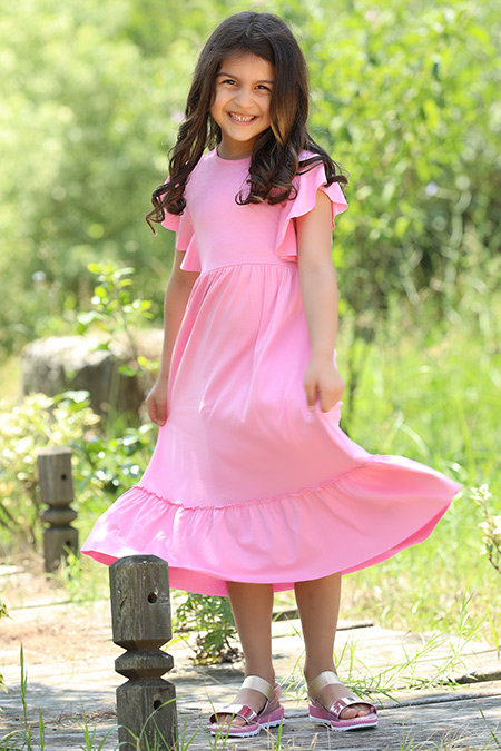 Kolu Fırfırlı Kız Çocuk Elbise