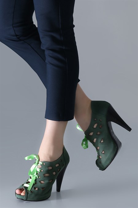 Acık yeşil Lazer Kesim Topuklu Ayakkabı 117884