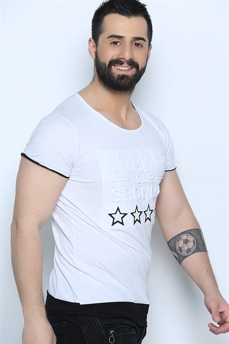 Beyaz Ön Kabartmalı Bay T-shirt 225399