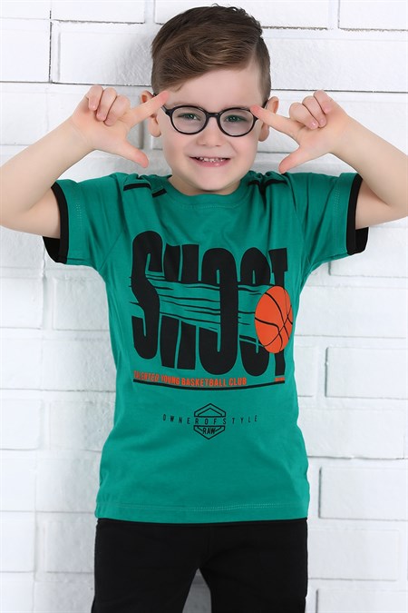 Yeşil Ön Yazılı Baskılı Erkek Çocuk T-shirt 140719