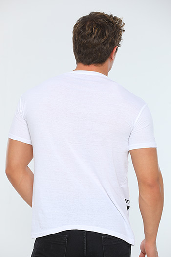 Beyaz Erkek Likralı Bisiklet Yaka Slim Fit Baskılı T-shirt 480321