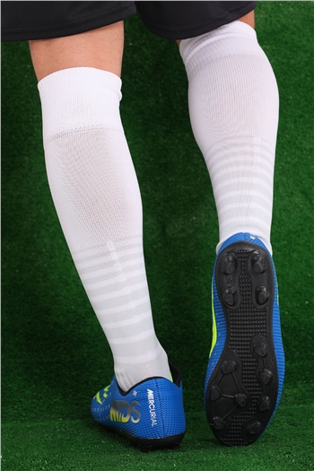 Erkek Bağcıklı Çim Dişli Krampon Futbol Ayakkabısı SaksMavisi