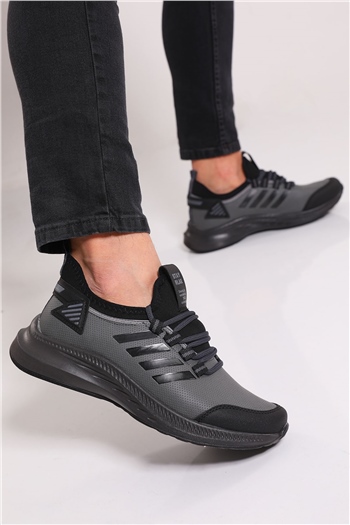 Erkek Bağcıklı Spor Ayakkabı SiyahFüme