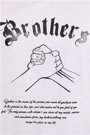 Erkek Bisiklet Yaka Brothers Baskılı Tshirt Beyaz 494636